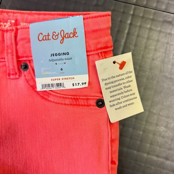 CAT & JACK NEON ORANGE SKINNY PANTS JEGGING NEW SIZE 6 ADJ WAIST - Picture 3 of 5